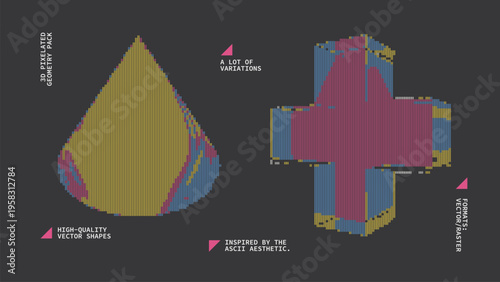 Geometric Shapes Set With Vector Bitmap Dithering Texture.