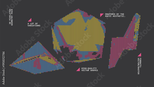 Geometric Shapes Set With Vector Bitmap Dithering Texture.