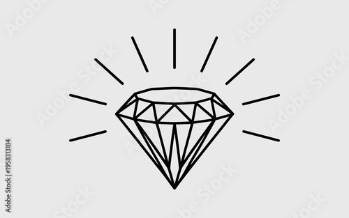 Minimalist diamond line art icon featuring a gemstone vector illustration on clean white background representing luxury jewelry wealth success perfection brilliance and clarity for modern design proje