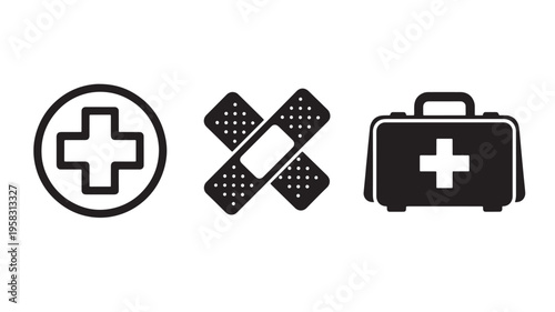 Vector Illustration Of Medical Icons Including Cross, Band Aids, And First Aid Kit For Healthcare And Medical Concepts Medical Health Isolated On Transparent Background