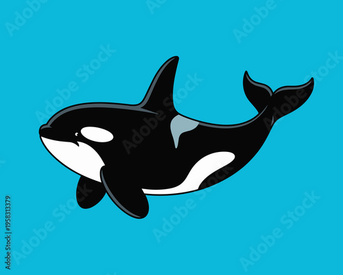 Cute cartoon orca whale illustration swimming in blue ocean water featuring a friendly killer whale character perfect for playful kids educational designs creative children books wallpapers and marine