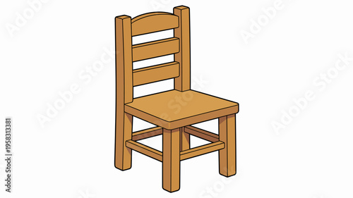 Minimalist wooden chair illustration featuring a classic rustic seat design against a stark white background ideal for interior decor projects furniture catalogs educational material or home staging g