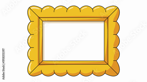 Decorative empty golden picture frame with scalloped edges isolated on white background, classic vintage opulent border design for art gallery displays, elegant ornamental portrait accessory for home 