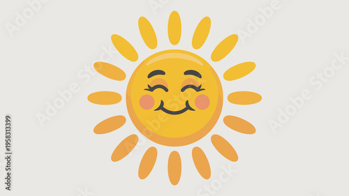 A cute yellow sun character with a warm smiling expression and rosy cheeks featuring a friendly radiating cheerful vibe perfect for kids educational materials nursery wall art sticker prints social me