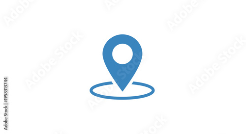 Blue location pin icon on white background, GPS navigation symbol, map marker concept.
