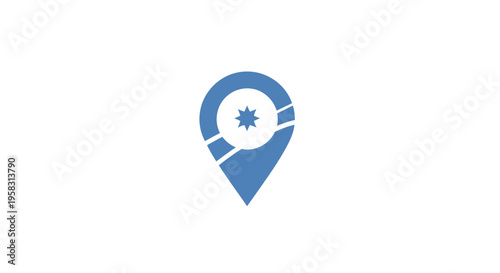 Blue location pin icon with star inside, navigation and discovery concept