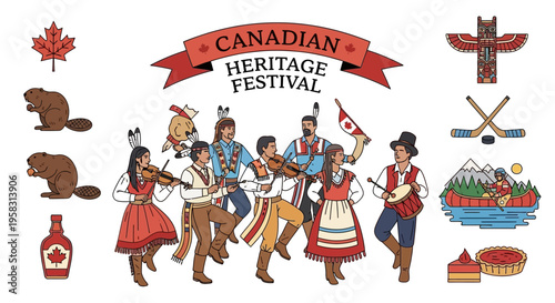Canadian Heritage Festival Celebration with Traditional Symbols and People