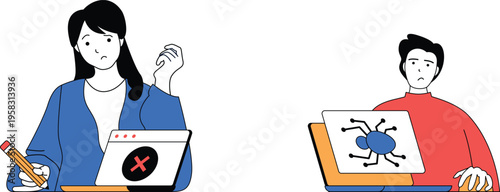 Frustration with technical and cybersecurity issues depicted through illustration