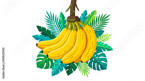 Bunch of Ripe Yellow Bananas Hanging Together.