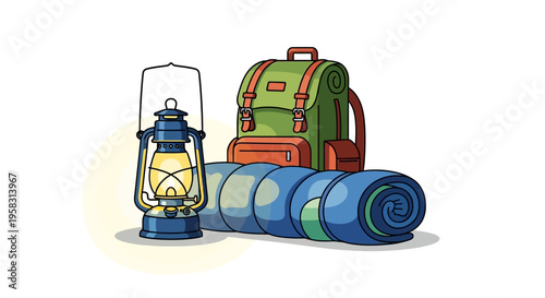 Camping Gear Essentials Backpack Sleeping Bag Lantern.