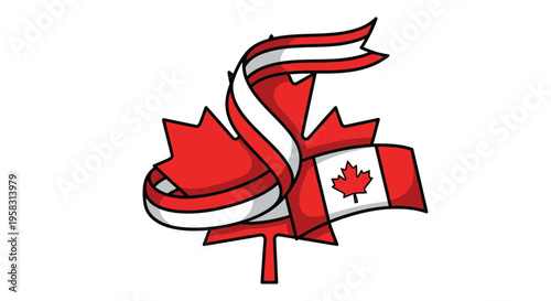 Canadian Maple Leaf with Flag and Ribbon - National Symbol