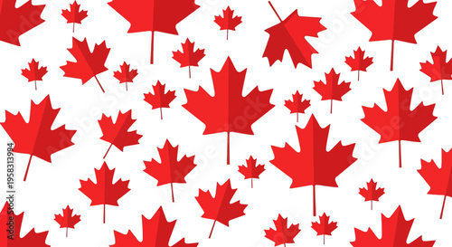 Canadian Maple Leaf Pattern - Red Leaves on White Background