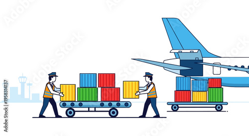 Cargo workers loading shipping containers onto airplane.