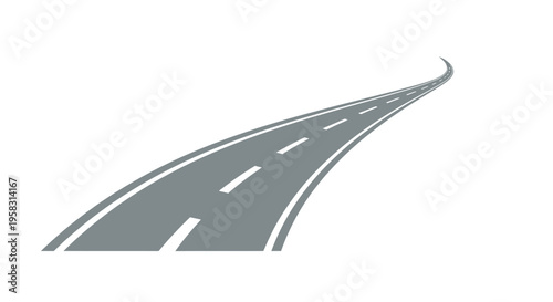 Curving Asphalt Road with White Lines on White Background