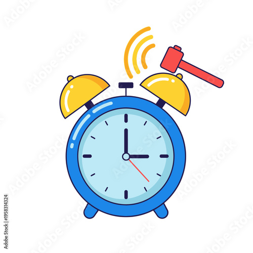Cartoon Alarm Clock Being Hit by Hammer.