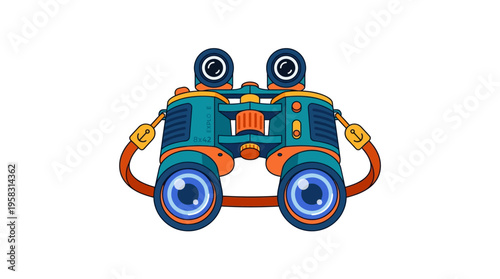 Cartoon Binoculars with Big Eyes and Strap.
