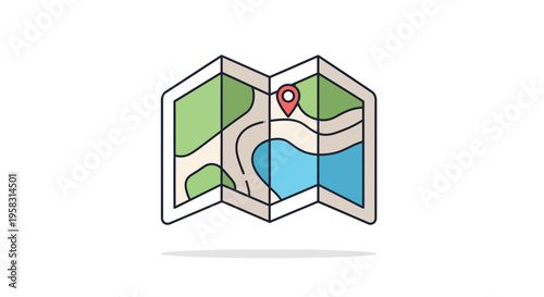 Folded Map with Location Pin, Navigation Concept Icon, Vector Illustration