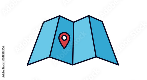 Folded Map with Red Location Pin Icon, Navigation and Destination Concept