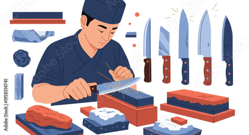 Chef sharpening knives with precision and care.