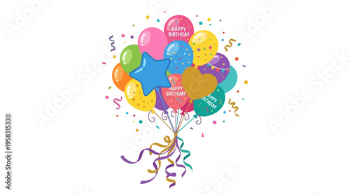 Colorful Bunch of Balloons and Confetti Celebration.