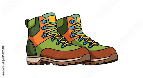 Colorful Cartoon Hiking Boots Illustration.