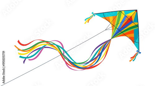 Colorful Diamond Kite with Long Flowing Ribbons Flying.