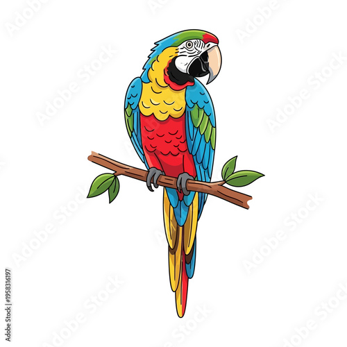 Colorful Macaw Parrot Perched on a Branch.