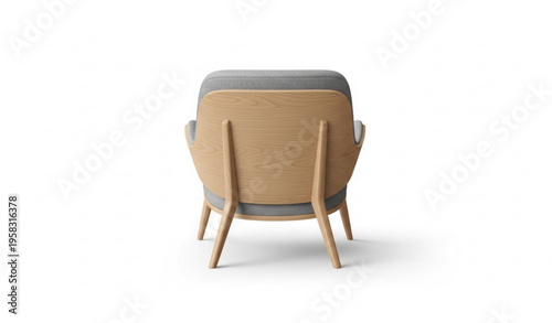 Modern armchair back view with light wood frame and grey upholstery realistic furniture vector isolated on white