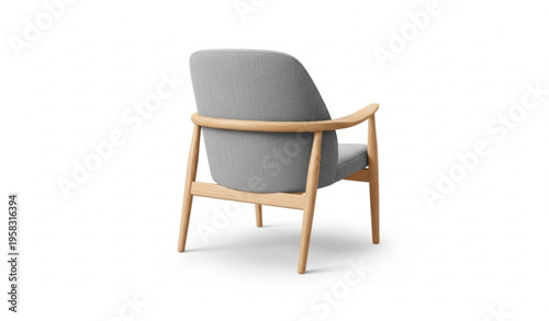 Modern armchair back view with light wood frame and grey upholstery realistic furniture vector isolated on white