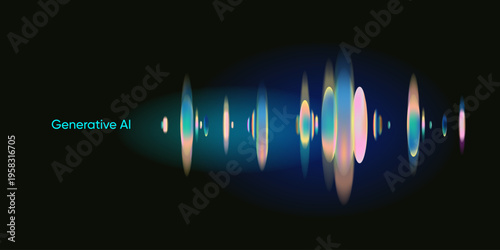 Illustration of abstract stream, AI brain concept. Artificial intelligence. Big data, technology, AI, data transfer, data flow, large language model, generative AI, LLM, NLP. NLG	