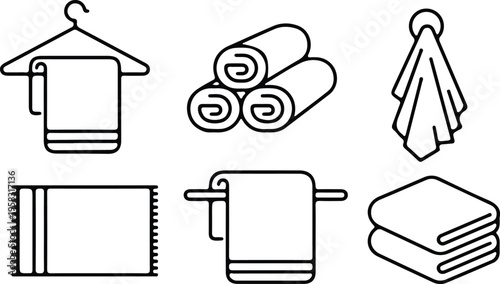 hand drawn folded rolled towel bath accessories outline icon set vector illustration design collection art 