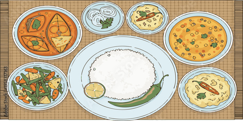 food item rice egg hilsha and cultural dish 