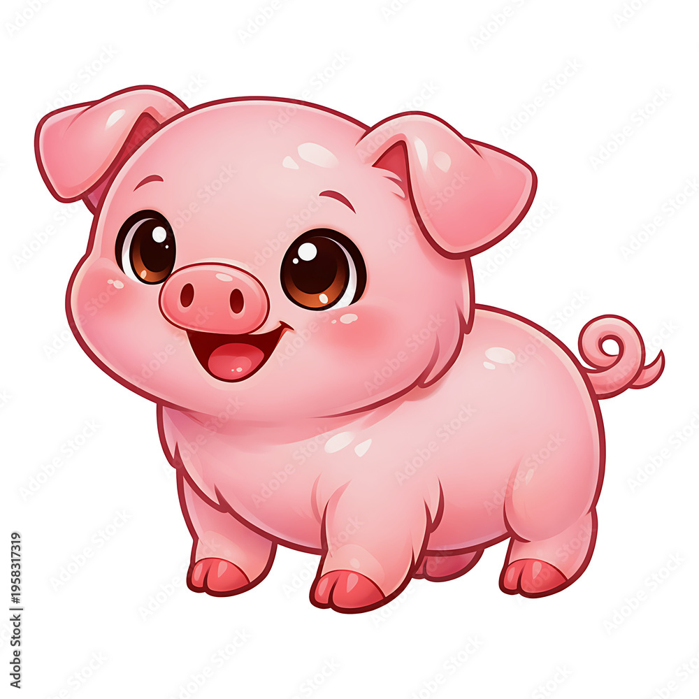 Fototapeta premium funny pig cartoon, Cute Baby Pig Cartoon with Smile Colorful Kids Illustration
