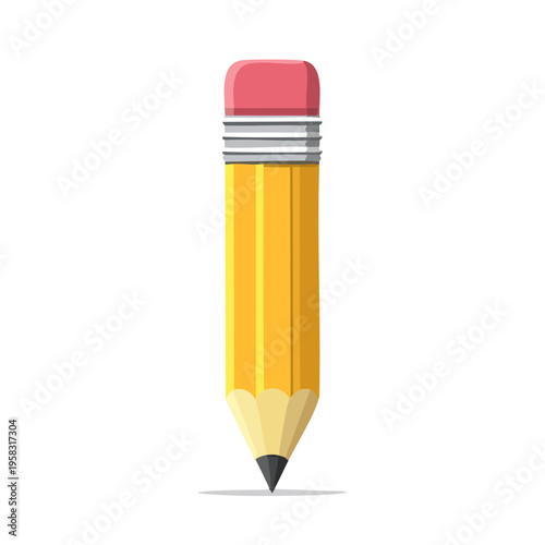 Yellow graphite pencil with pink eraser, vector illustration