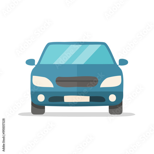 Front view of a blue sedan car with clean lines and a modern design