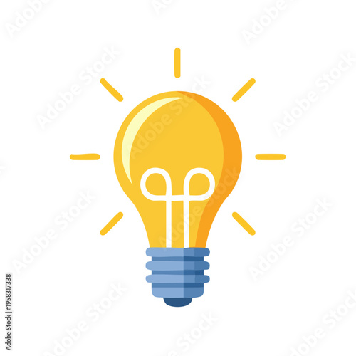 Bright yellow light bulb radiating light representing innovation and new ideas