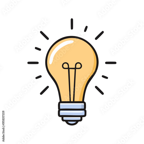 Illuminated light bulb with radiating lines symbolizing inspiration and bright ideas