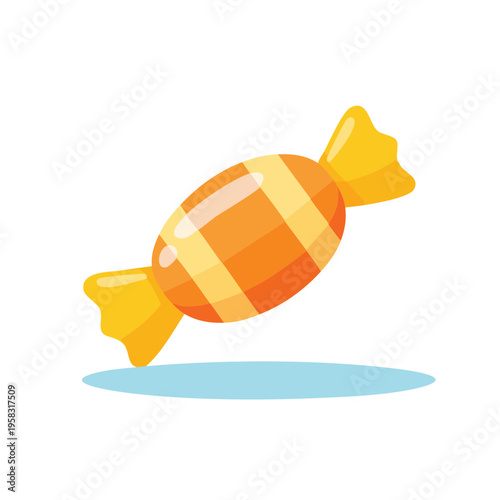 Stylized Orange and Yellow Wrapped Candy with Shadow and Blue Ground