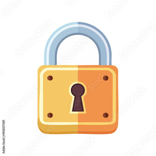 Golden Padlock Security Lock Icon with Keyhole and Shackle
