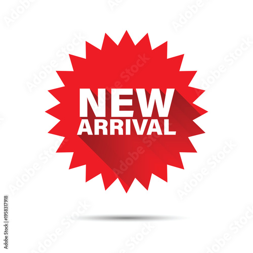 collection of red starburst promotion stickers featuring white bold new arrival text for commercial marketing