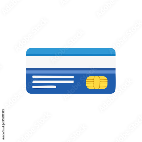 Modern Blue Credit Card with Chip and Magnetic Stripe Realistic Flat Design