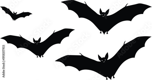 Black silhouette bats flying for halloween decoration