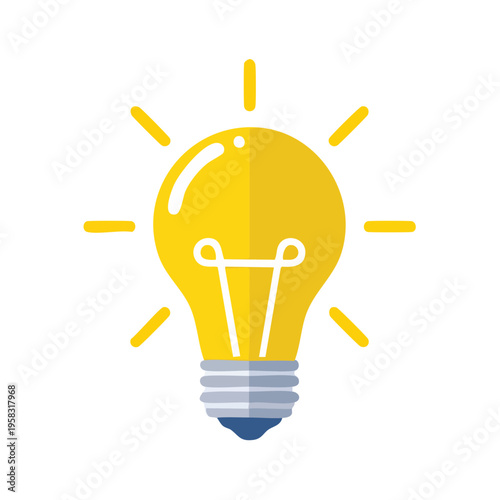 Glowing yellow light bulb icon symbolizing a new idea or innovation with radiating light rays