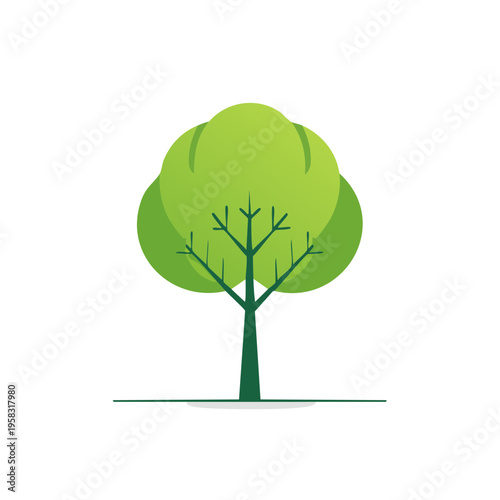 Stylized Vibrant Green Tree Illustration With Circular Canopy and Branching Structure