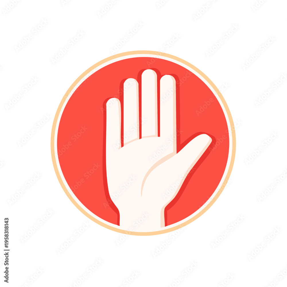 Fototapeta premium Stylized flat design hand raised within a red circle with a light border