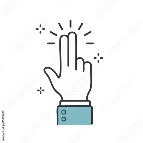 Close-up hand illustration with two fingers touching screen and sparkles