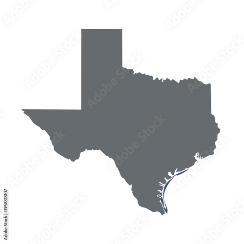 Grey outline map of Texas showing its distinctive shape and coastline detail