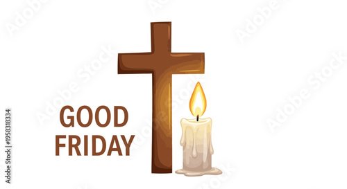 Good Friday Cross and Burning Candle, Christian Holiday Symbolism