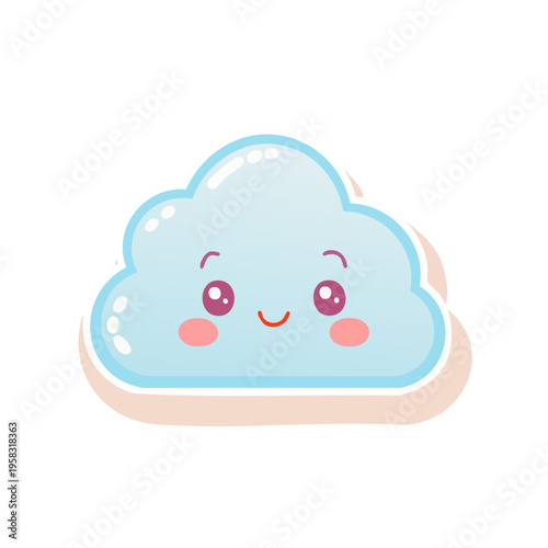 Cute happy cartoon cloud with blushing cheeks and smiling mouth kawaii style