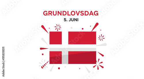Grundlovsdag Denmark Flag Celebration 5 June Vector Graphic
